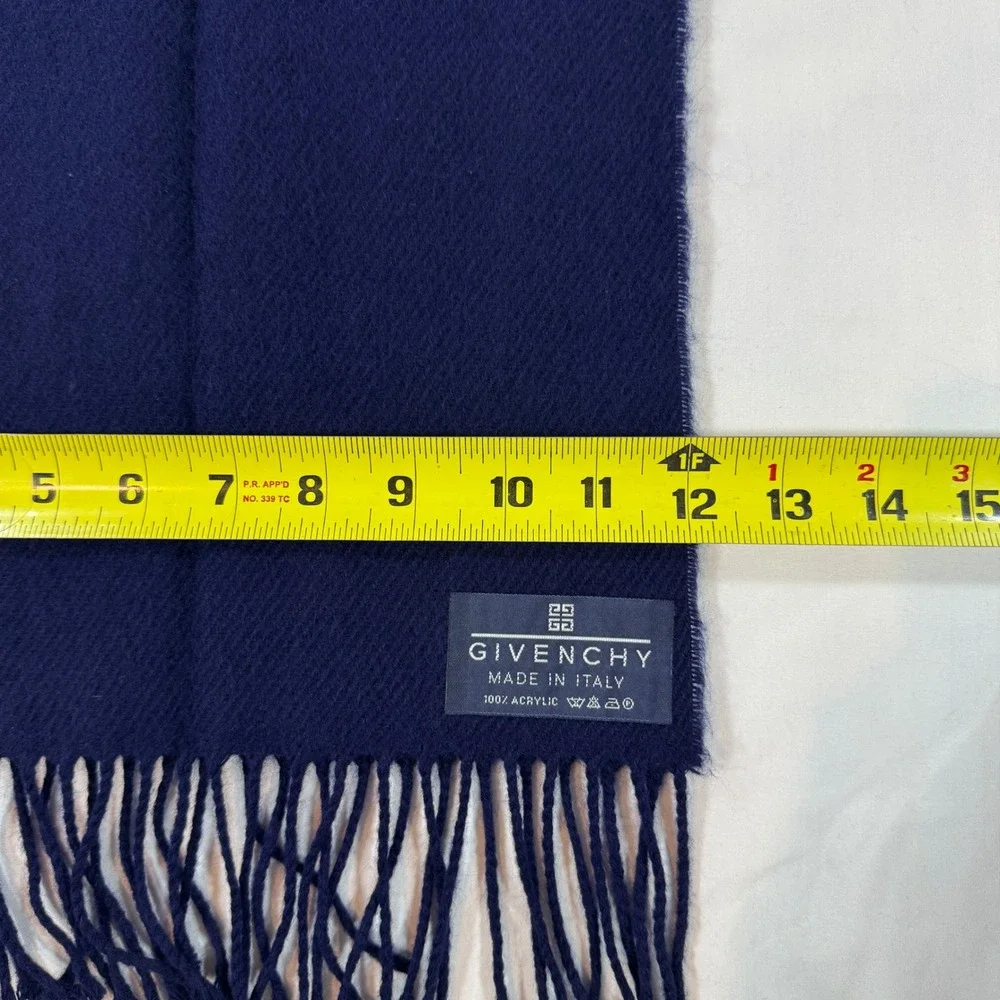 Givenchy Navy Blue Fringed Scarf Made in‎ Italy Acrylic Solid Winter Wrap
